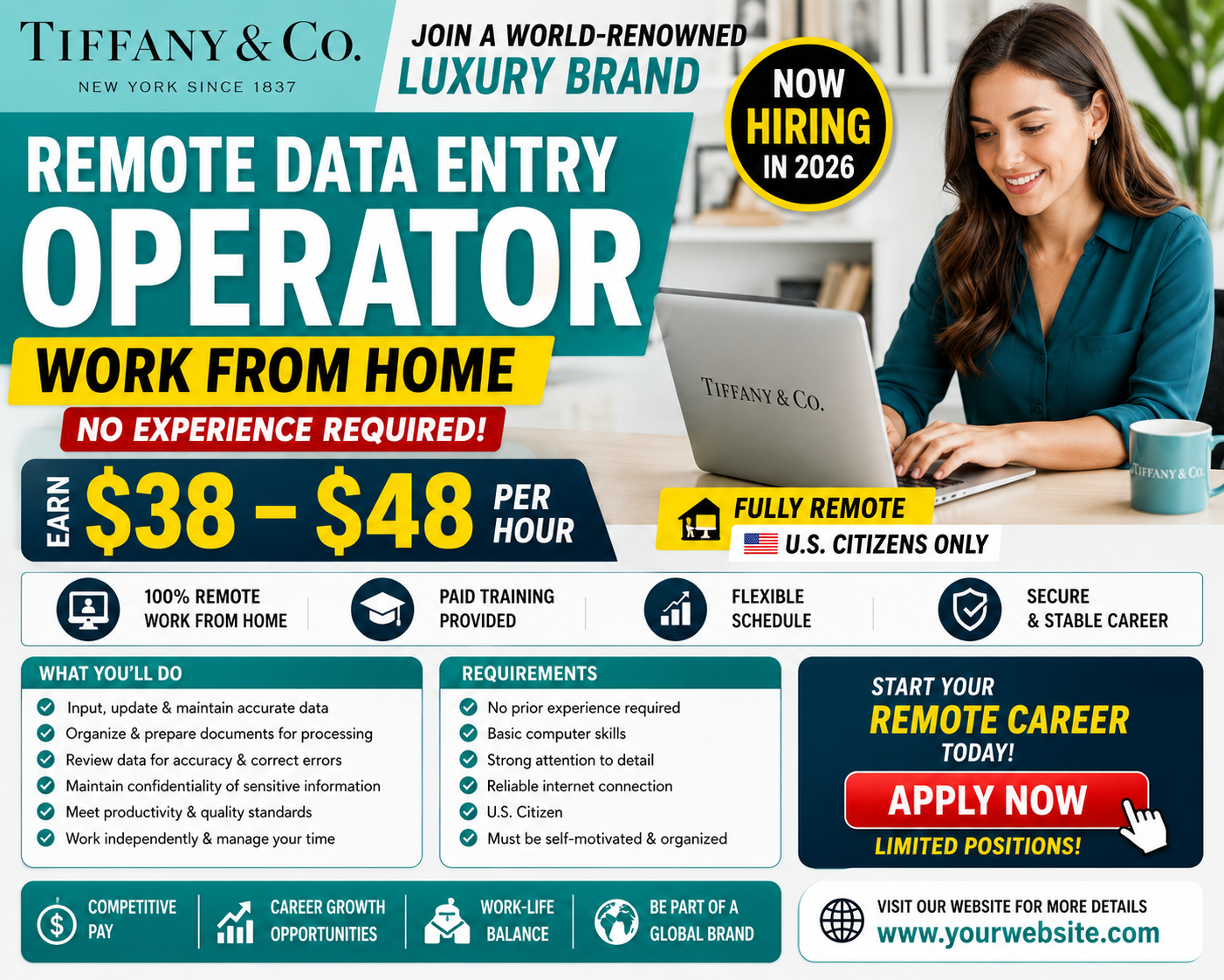 Remote Data Entry Operator at Tiffany & Co – $38-$48/Hour | No Experience Required