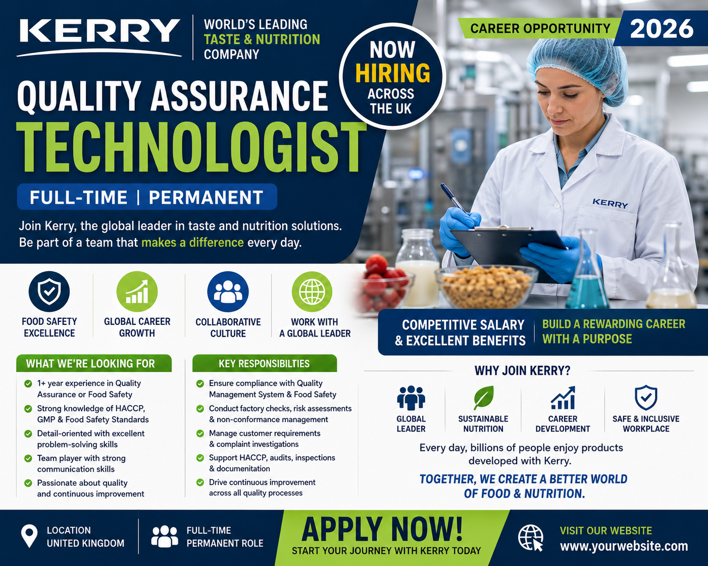 Quality Assurance Technologist Jobs United Kingdom 2026 | Kerry | World's Leading Taste & Nutrition Company | Full-Time Permanent