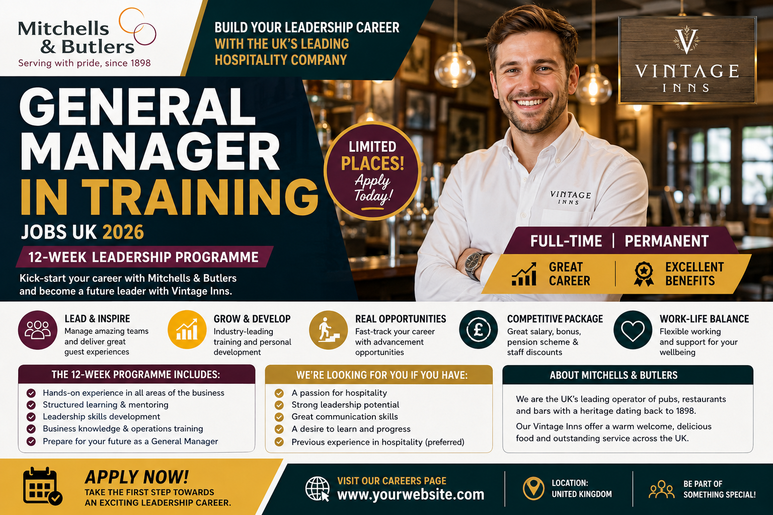 General Manager in Training Jobs UK 2026 | Mitchells & Butlers | Vintage Inns | 12-Week Leadership Programme